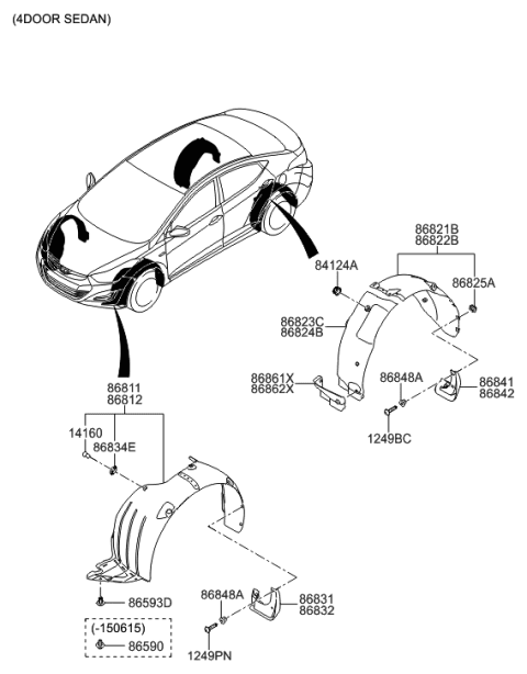 1996 Hyundai Accent Front Wheel Mud Guard Assembly, Left Diagram for 868313X000