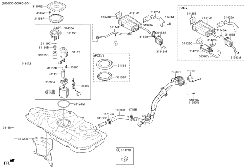 1994 Hyundai Accent  Vapor Tube & Hose Assembly Diagram for 313453X400