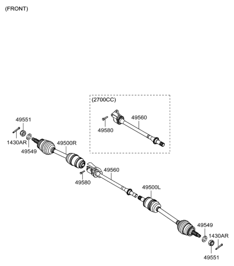 2009 Hyundai Sonata  Bearing Bracket & Shaft Assembly Diagram for 495602B120