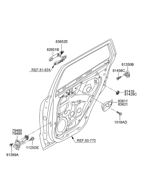 2009 Hyundai Sonata  Housing-Rear Door Inside Handle LH Diagram for 836112B000J4