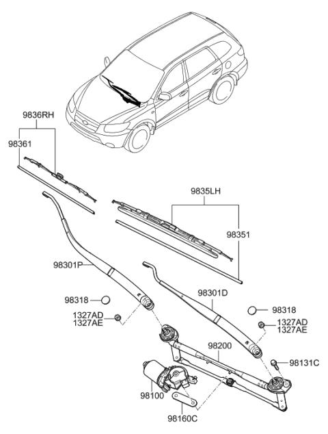2020 Hyundai Veloster N Windshield Wiper Arm Assembly(Passenger) Diagram for 983200W000