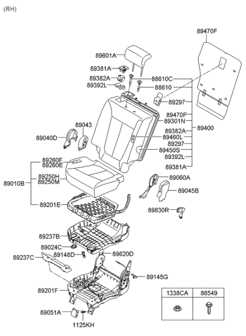2009 Hyundai Sonata 2Nd Seat Cushion Cover Assembly, Right Diagram for 892600W500J4A