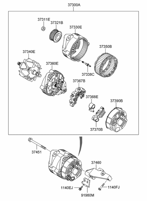 2009 Hyundai Sonata  Frame Assembly-Generator Rear Diagram for 373603E100