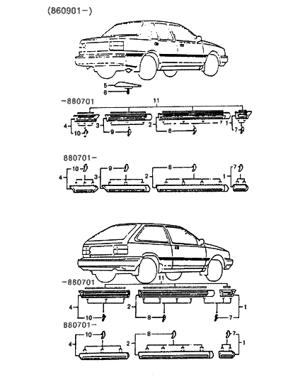 2011 Hyundai Veloster Clip-Waist Line Moulding Mounting Diagram for 8774321000