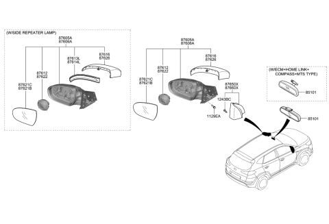 2021 Hyundai Tucson  Lamp Assembly-Outside Mirror, RH Diagram for 87623D3000