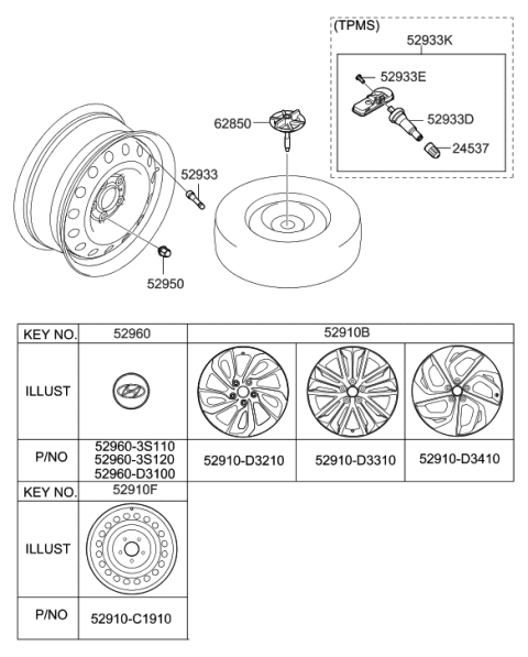 2020 Hyundai Sonata Hybrid  Clamp-Spare Tire Diagram for 628502E110
