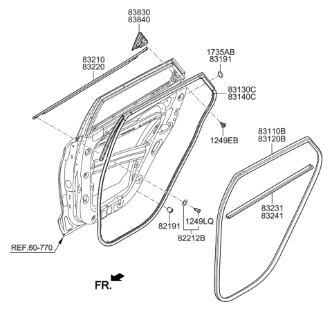 2021 Hyundai Tucson  Weatherstrip Assembly-Rear Door Belt Outside LH Diagram for 83210D3000
