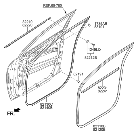 2022 Hyundai Venue  Weatherstrip Assembly-Front Door Belt Outside RH Diagram for 82220D3001