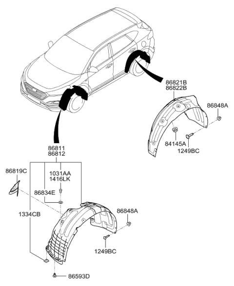 2021 Hyundai Tucson  Rear Wheel Guard Assembly, Right Diagram for 86822D3000