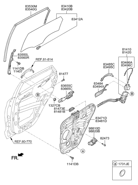 2020 Hyundai Sonata Hybrid  Motor Assembly-Rear Door Power Regulator, LH Diagram for 83450D3000