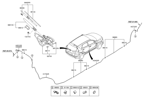 2020 Hyundai Sonata Hybrid  Rear Window Wiper Blade Assembly Diagram for 983601G000