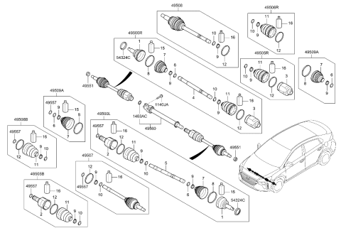 2015 Hyundai Azera Joint Kit-Front Axle Differential Side LH Diagram for 49536G2000