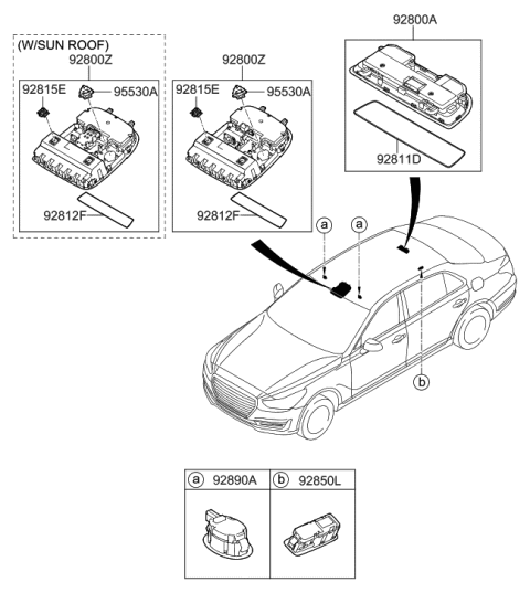 2012 Hyundai Elantra Touring  Rear Personal Lamp Assembly, Left Diagram for 92870D2000SH2