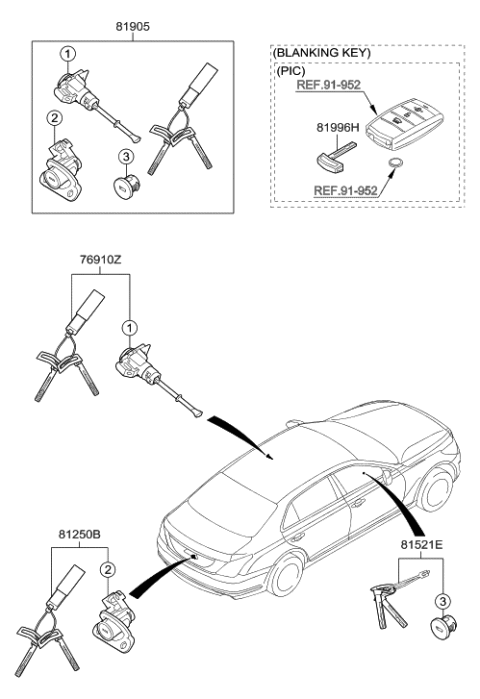 2010 Hyundai Elantra Touring  Lock Key & Cylinder Set Diagram for 81905D2000