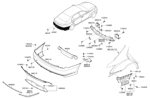 2010 Hyundai Elantra Touring  Bracket Assembly-Rear Bumper Side, LH Diagram for 86613D2000