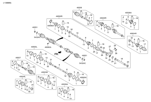1998 Hyundai Sonata  Boot Kit-Front Axle Differential Side LH Diagram for 495823V500