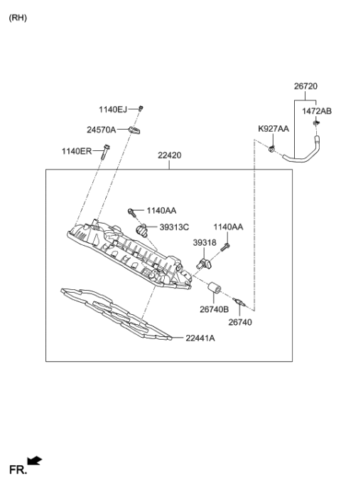 2000 Hyundai Sonata Cover Assembly-Rocker, RH Diagram for 224203CGA3