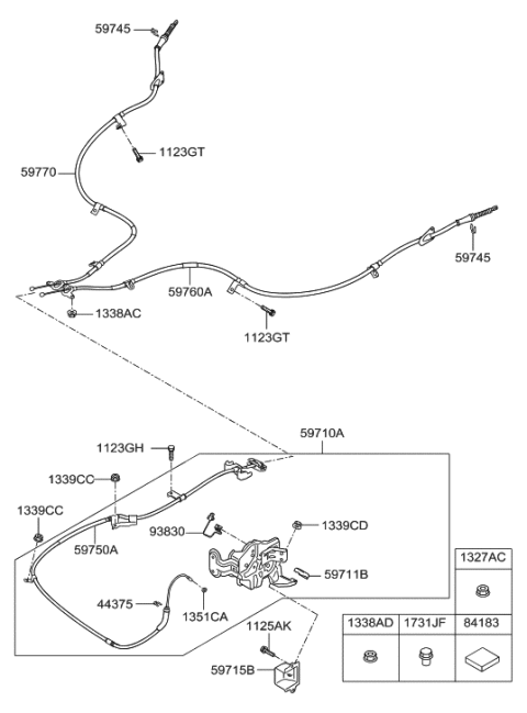 2001 Hyundai Sonata  Cable Assembly-Parking Brake, RH Diagram for 597703V000