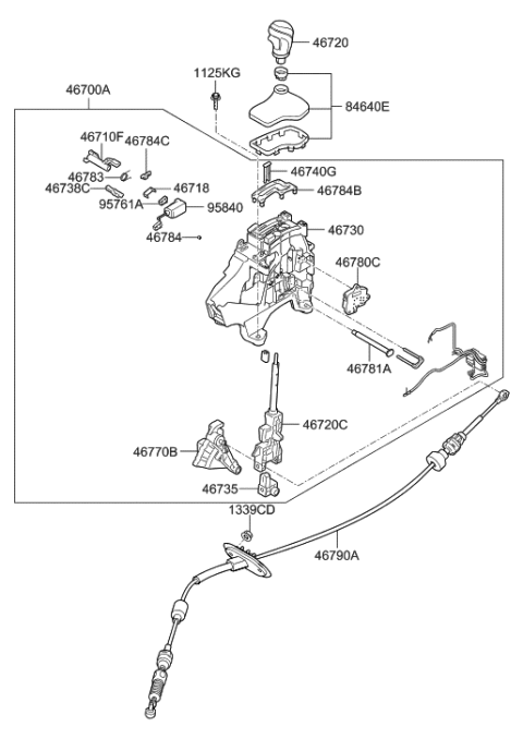 1999 Hyundai Sonata  Cable Assembly-Automatic Transmission Diagram for 467903V000