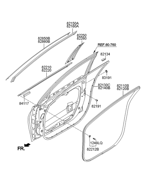 1999 Hyundai Sonata  Garnish Assembly-Door Frame LH Diagram for 822503V000GU