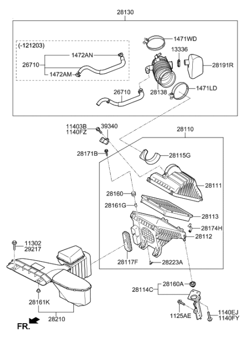 2000 Hyundai Sonata  Bracket Assembly-Air Intake Diagram for 281142T100