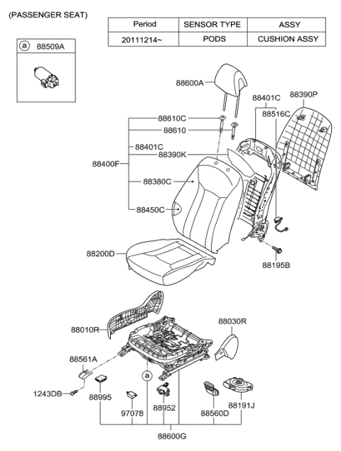 1998 Hyundai Sonata Front Passenger Side Seat Back Covering Diagram for 884613V470XBC