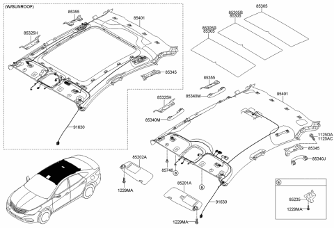 1999 Hyundai Sonata Headlining Assembly Diagram for 853103V530TX