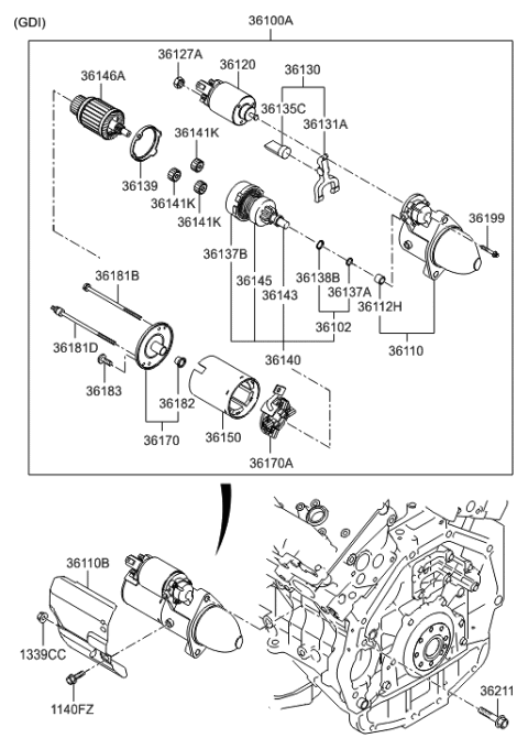 2001 Hyundai Sonata  Yoke Assembly-Starter Diagram for 361603C210