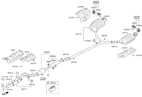 1998 Hyundai Sonata Front Muffler Assembly Diagram for 286103R410