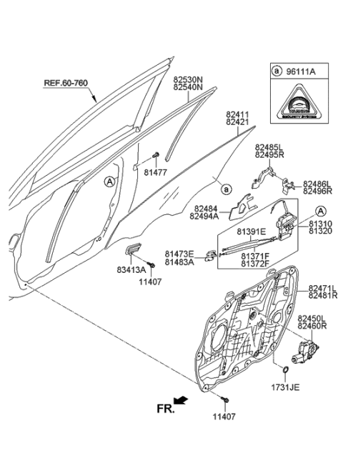 2000 Hyundai Sonata Run Assembly-Front Door Window Glass LH Diagram for 825303V000