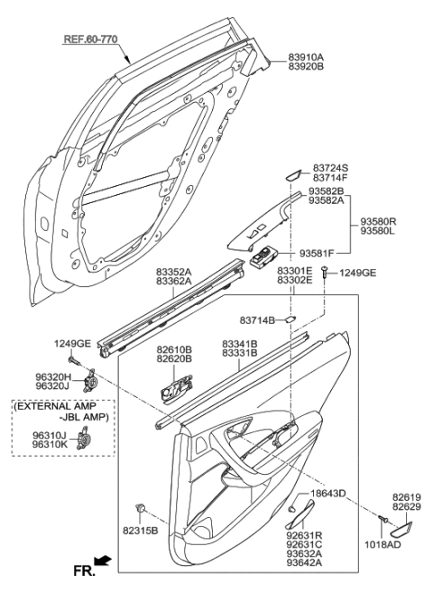 2000 Hyundai Sonata Weatherstrip Assembly-Rear Door Belt Inside, RH Diagram for 833413V000