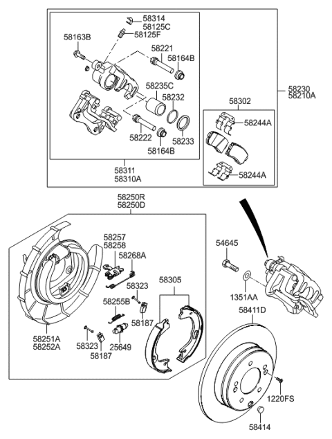 1998 Hyundai Sonata  Brake Assembly-Rear Wheel, LH Diagram for 582102T600