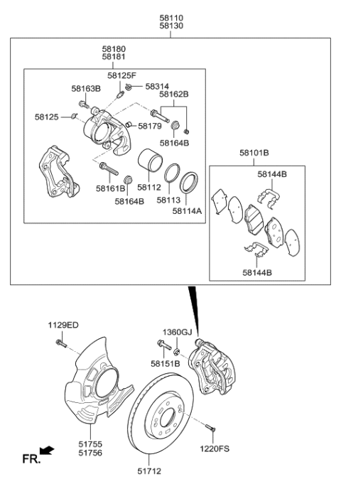 2001 Hyundai Sonata  Front Disc Brake Pad Kit Diagram for 581013VA70
