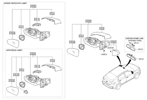 2006 Hyundai Entourage Cover-Rear View Inside Mirror Diagram for 851302G000