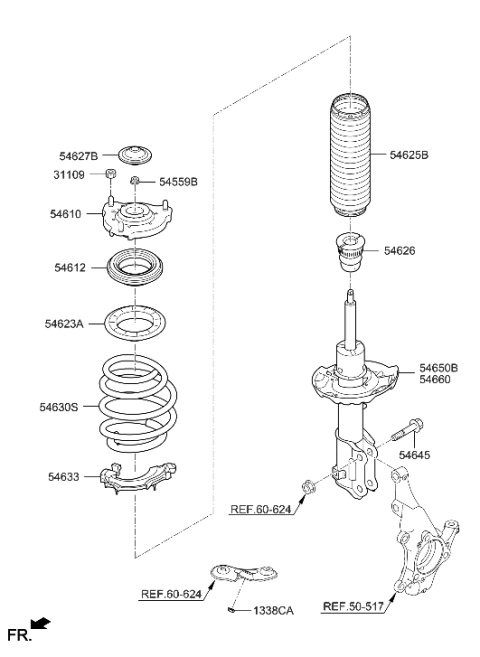 1998 Hyundai Accent  Strut Assembly, Front, Right Diagram for 54661G7000