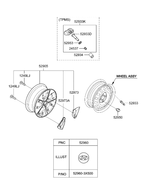 2006 Hyundai Entourage  Cap-Wheel Accent Diagram for 52973G7250