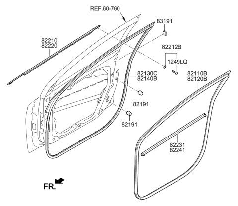 2006 Hyundai Entourage  Weatherstrip Assembly-Front Door Belt Outside LH Diagram for 82210G2000