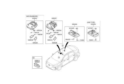 2006 Hyundai Entourage Overhead Console Lamp Assembly Diagram for 92800F2010TTX