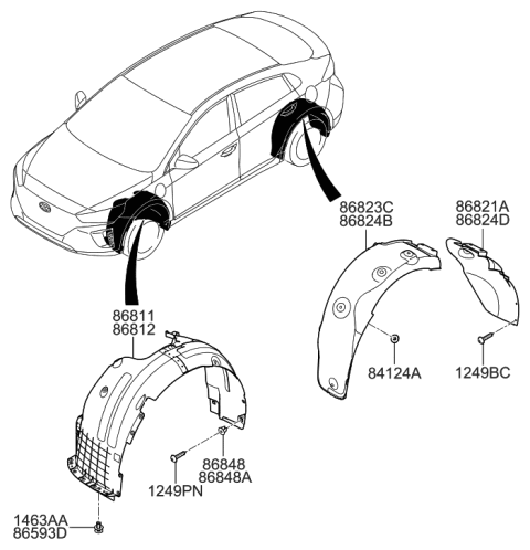 1998 Hyundai Accent Rear Wheel Front Piece Guard, Right Diagram for 86824G2000
