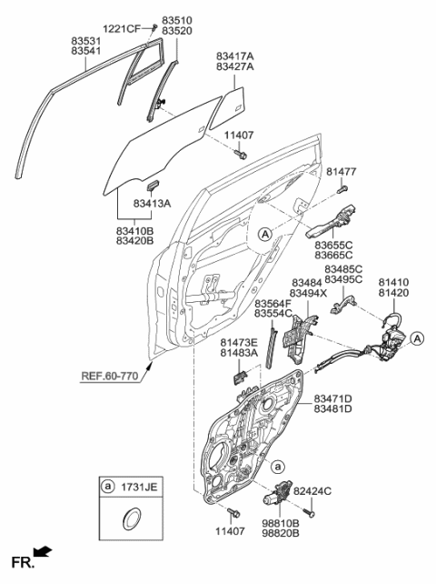 1998 Hyundai Accent  Motor Assembly-Power Window Regulator Rear, RH Diagram for 83460G2000