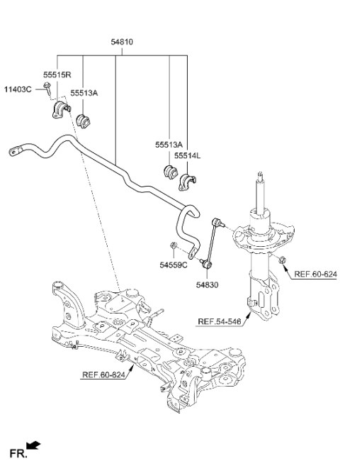 1998 Hyundai Accent  Bar Assembly-Front Stabilizer Diagram for 54810G7000