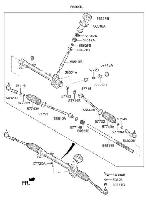 1998 Hyundai Accent  Pinion Assembly-Steering Gear Box Diagram for 56512G7000