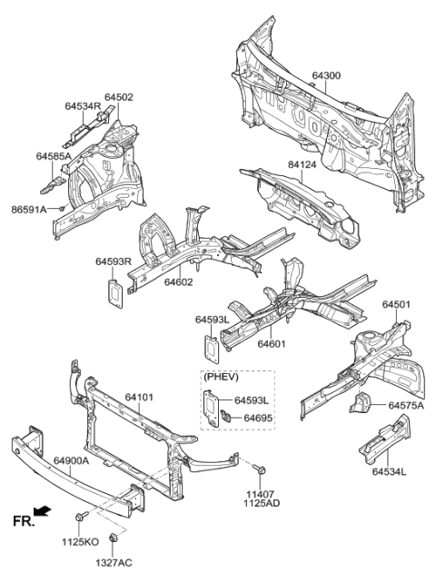 2006 Hyundai Entourage REINFORCEMENT-BATTERY TRAY LEG Diagram for 64695G2500