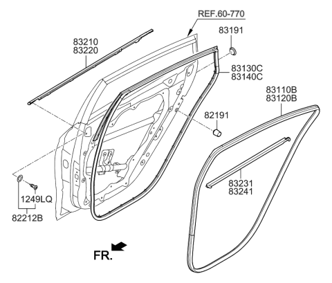 2020 Hyundai Accent  Weatherstrip-Rear Door Belt Inside RH Diagram for 83241G2000