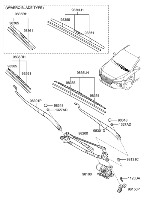 2022 Hyundai Elantra N  Rail Spring-Wiper Blade, Driver Diagram for 98355B1000