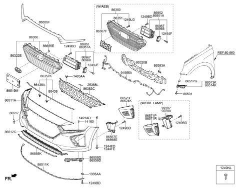 2020 Hyundai Accent Front Radiator Grille Diagram for 86351G2100