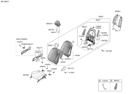 2003 Hyundai Elantra  WIRING HARNESS-FR SEAT BACK, RH Diagram for 88671L0000