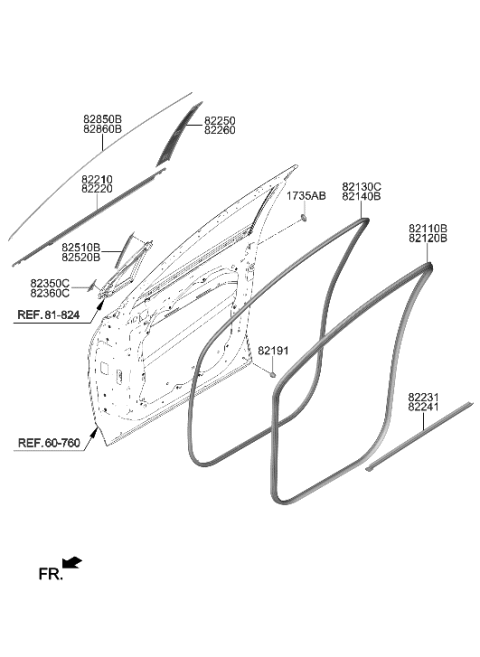 2000 Hyundai Elantra  Channel Assembly-Front Door QUADRA Diagram for 82520S1000