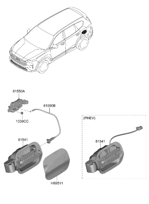 1998 Hyundai Elantra  Lock Assembly-Fuel Filler Door Diagram for 81550S1001