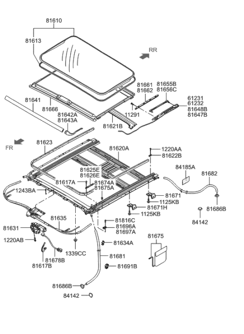 1993 Hyundai Sonata  Link Assembly-SUNROOF Decoration, R Diagram for 816433L000